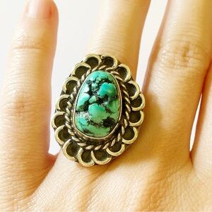 Native Turquoise Sterling Silver Statement Ring sz 6.25